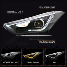 Charger l&#39;image dans la galerie, VLAND Headlamp Car Headlight Assembly for 2011-2016 Hyundai Elantra Coupe 2013-2014 Head light moving turn signal Dual Beam Lens