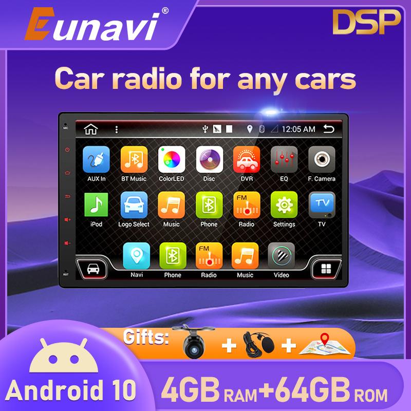 Eunavi Universal Car Radio Multimedia Player 2din Headunit Android 10 PX6 RK3399 10.1'' GPS Navigation WIFI Bluetooth USB 2 Din