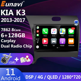 Eunavi 4G QLED 2 Din Android 11 Car Radio Multimedia Video Player For Kia K3 Cerato Forte 2013-2017 3 YD Tuner GPS Head unit DVD