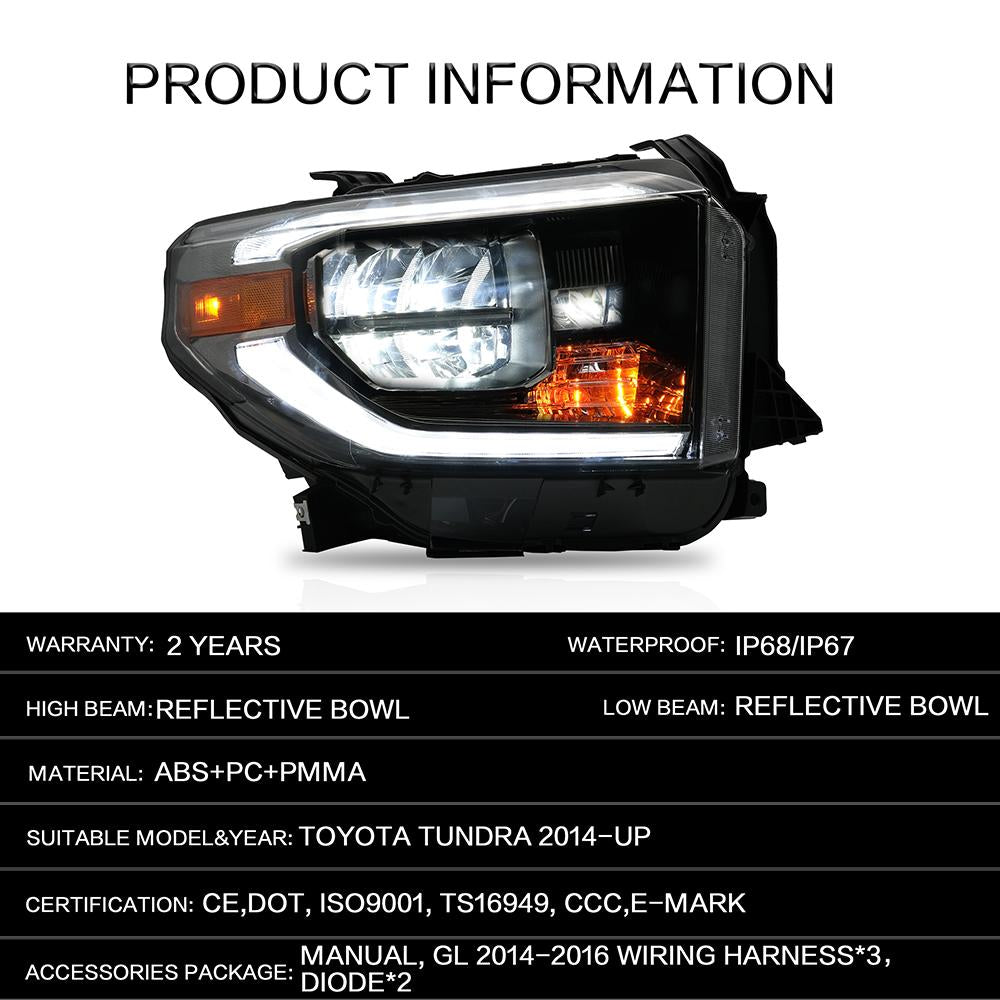 VLAND Headlamp Car Headlights Assembly for Toyota Tundra 2014 2015 2017-2020 Head light