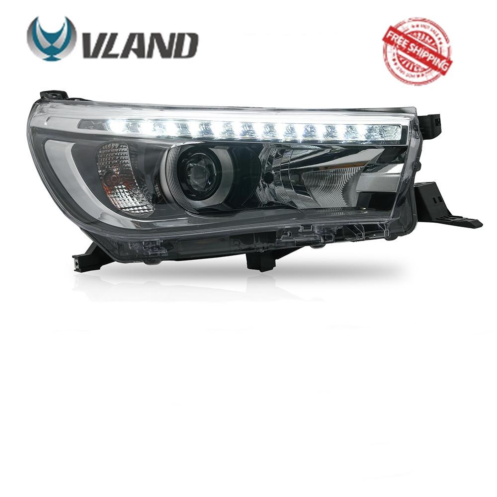 VLAND Headlamp Car Headlights Assembly for Toyota Hilux 2015 2016 2017 2018 2019 Headlight with moving turn signal Dual Beam Len