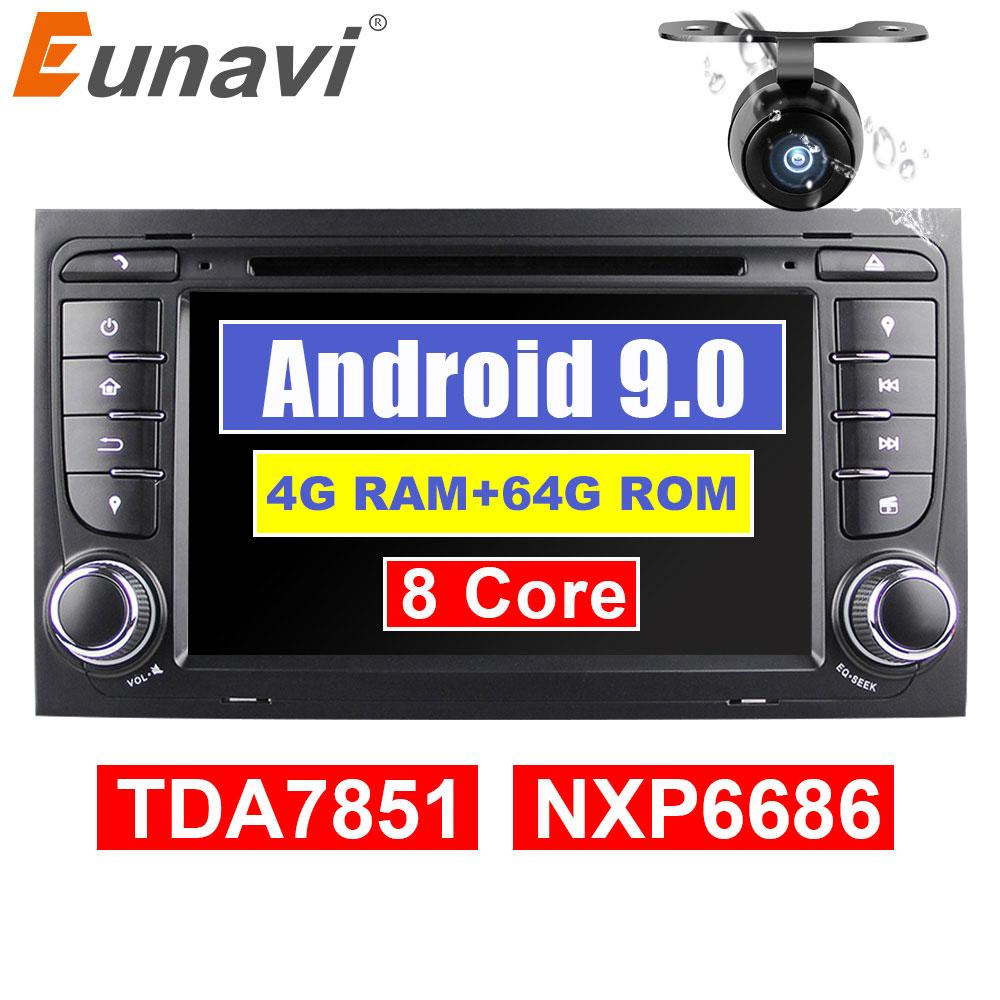 Eunavi 2 din Android 9 Car Multimedia DVD Player for Audi A4 S4 2003-2013 Octa core 2din Auto Radio gps 4G 64GB 1024*600 TDA7851