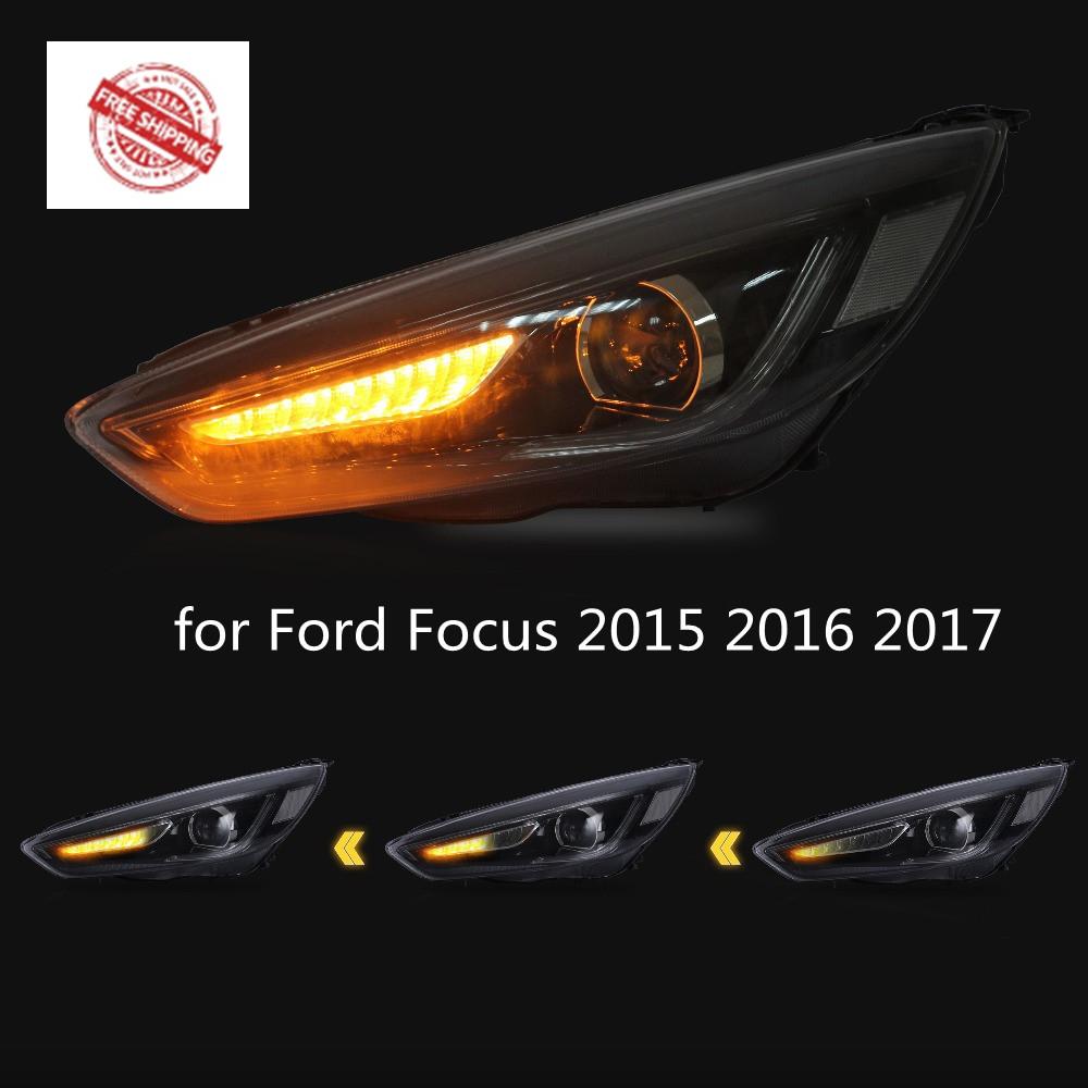 VLAND Headlamp Car Headlights Assembly for Ford Focus 2015 2016 2017 Head light with moving turn signal Dual Beam Lens/Demon Eye