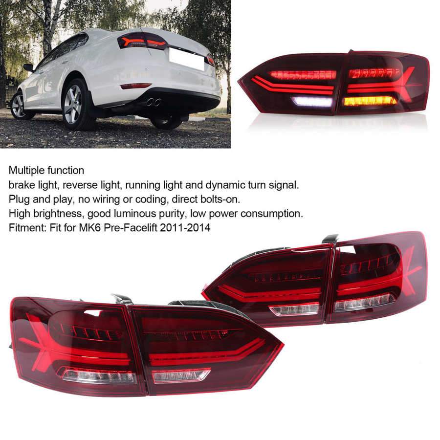 Full LED Dynamic Tail Lights Cherry Red Lens IP67 Waterproof Fit for MK6 YAB-ST-0215AH Car Styling2011 2012 2013 2014