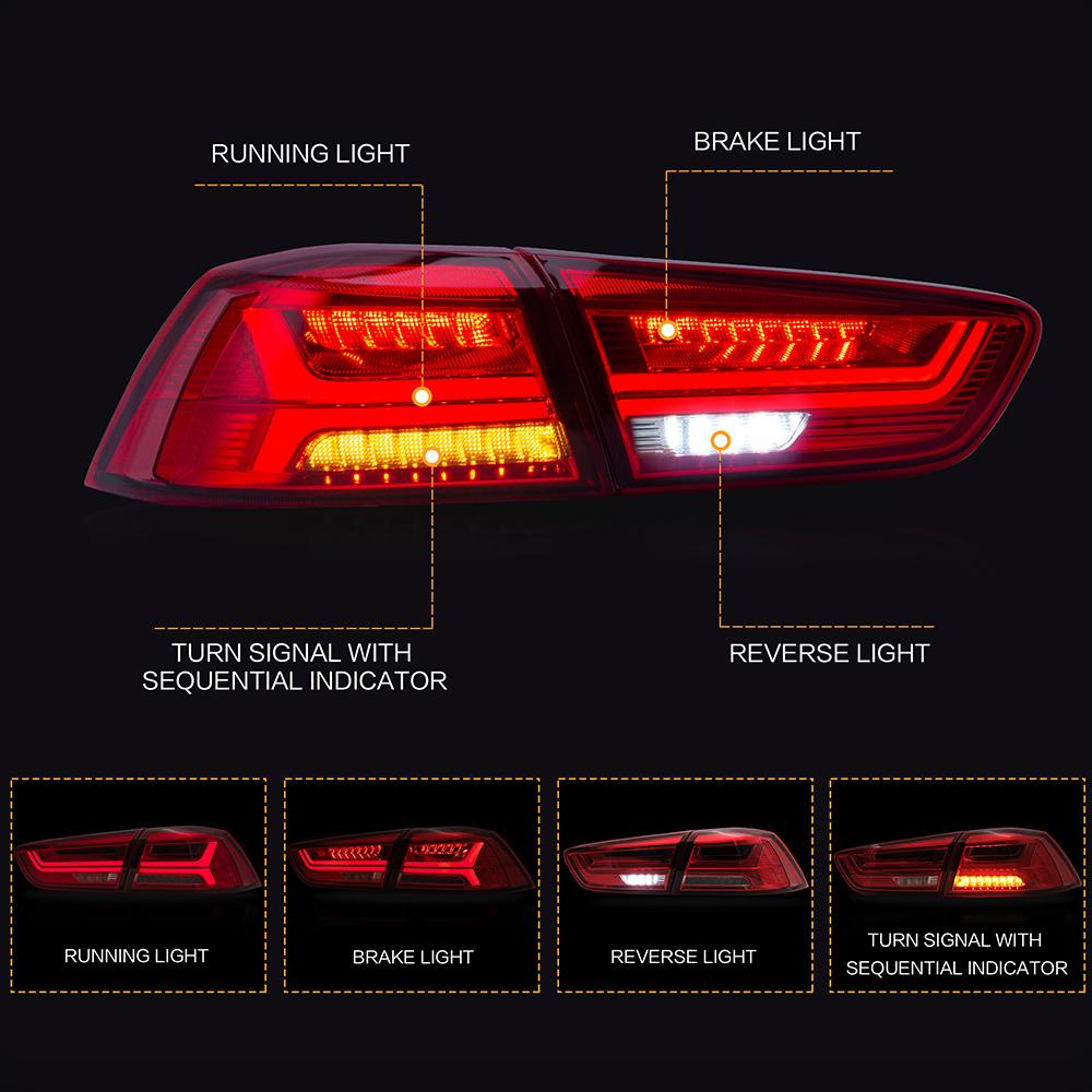 VLAND Tail Lights Assembly For Mitsubishi Lancer EVO X 2008-2019 RED Tail Lamp Assembly With Sequential Turn Signal Full LED