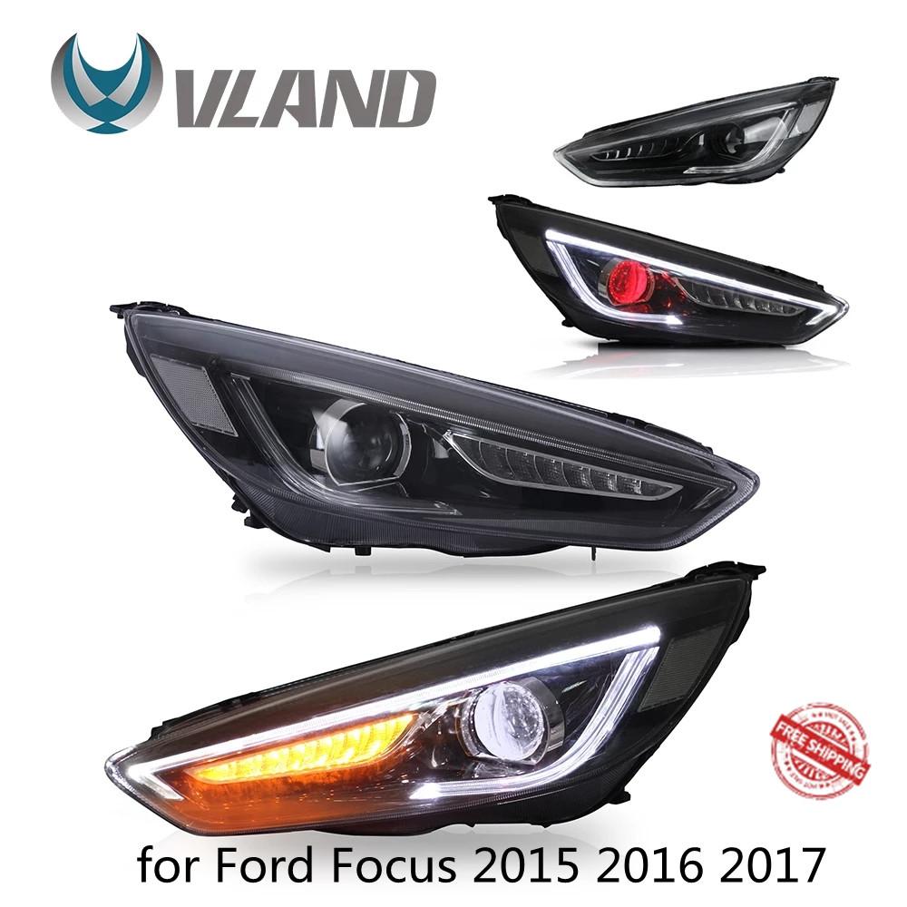 VLAND Headlamp Car Headlights Assembly for Ford Focus 2015 2016 2017 Head light with moving turn signal Dual Beam Lens/Demon Eye