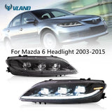 Zespół lampy samochodowej VLAND dla Mazda 6 reflektor 2003-2015 z animacją uruchamiania DRL Full LED przednie światła sekwencyjny kierunkowskaz