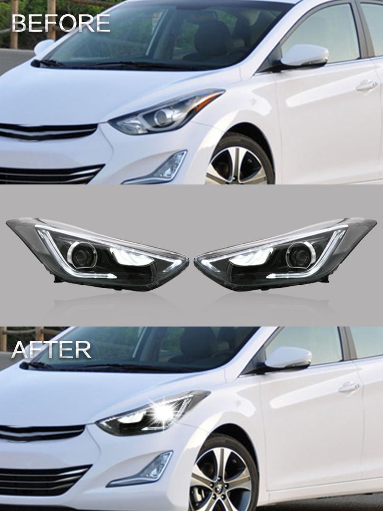 VLAND Headlamp Car Headlight Assembly for 2011-2016 Hyundai Elantra Coupe 2013-2014 Head light moving turn signal Dual Beam Lens