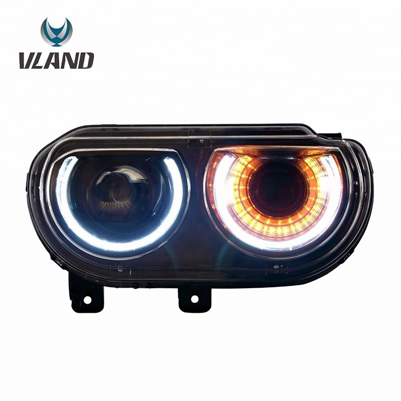 VLAND Headlamp Car Headlights Assembly For Dodge Challenger 2008-2014 Head Light Moving Turn Signal Light DRL Dual Beam Lens