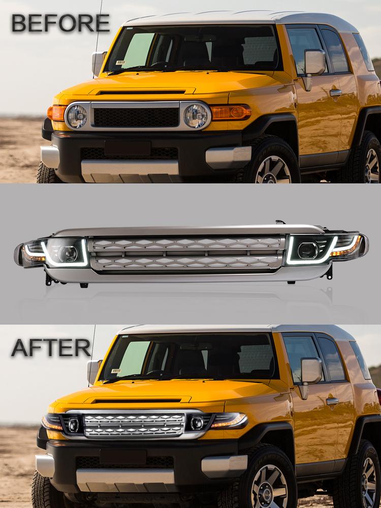 VLAND Headlamp Car Headlights Assembly For Toyota FJ Cruiser  Headlight LED DRL With Moving Turn Signal Dual Beam Lens2007-2014