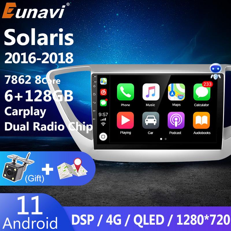 Eunavi 4G 2 Din Android 11 Car Radio For Hyundai Solaris 2 Verna 2016 - 2018 GPS Navigation 2Din DVD Multimedia Video Player