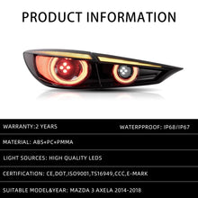 Load image into Gallery viewer, LED Taillights For Mazda 3 AXELA  Smoked with Dynamicwith Turn Signal Reverse DRL Lights Car Accessories2014-2018