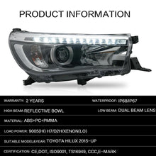 Laden Sie das Bild in den Galerie-Viewer, VLAND Headlamp Car Headlights Assembly for Toyota Hilux 2015 2016 2017 2018 2019 Headlight with moving turn signal Dual Beam Len