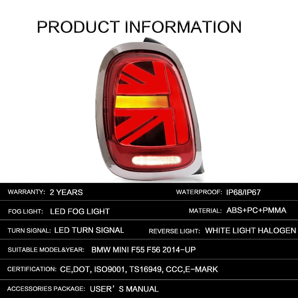 VLAND Tail Lights Assembly For BMW MINI Cooper F55 F56 F57 2014-2020 Tail Lamp With Turn Signal Reverse Lights LED DRL Light