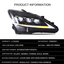 Załaduj zdjęcie do przeglądarki galerii, VLAND Headlamp Headlight Assembly fit for LEXUS 2006-2013 IS250 IS350/2008-2014 IS F/2010-2015 SEDAN C CF Full LED Headlamp with