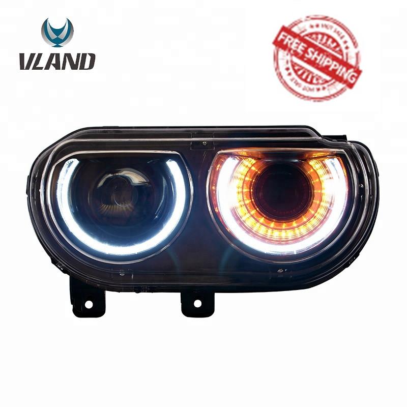 VLAND Headlamp Car Headlights Assembly For Dodge Challenger 2008-2014 Head Light Moving Turn Signal Light DRL Dual Beam Lens