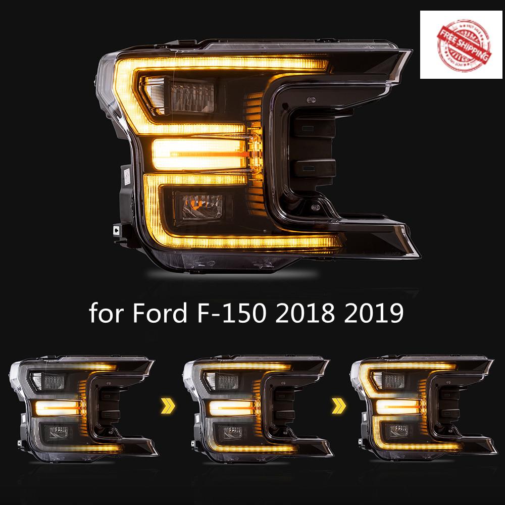 VLAND Headlamp Car Headlights Assembly for Ford F-150 2018 2019 Head light with moving turn signal Dual Beam Lens Plug-and-play