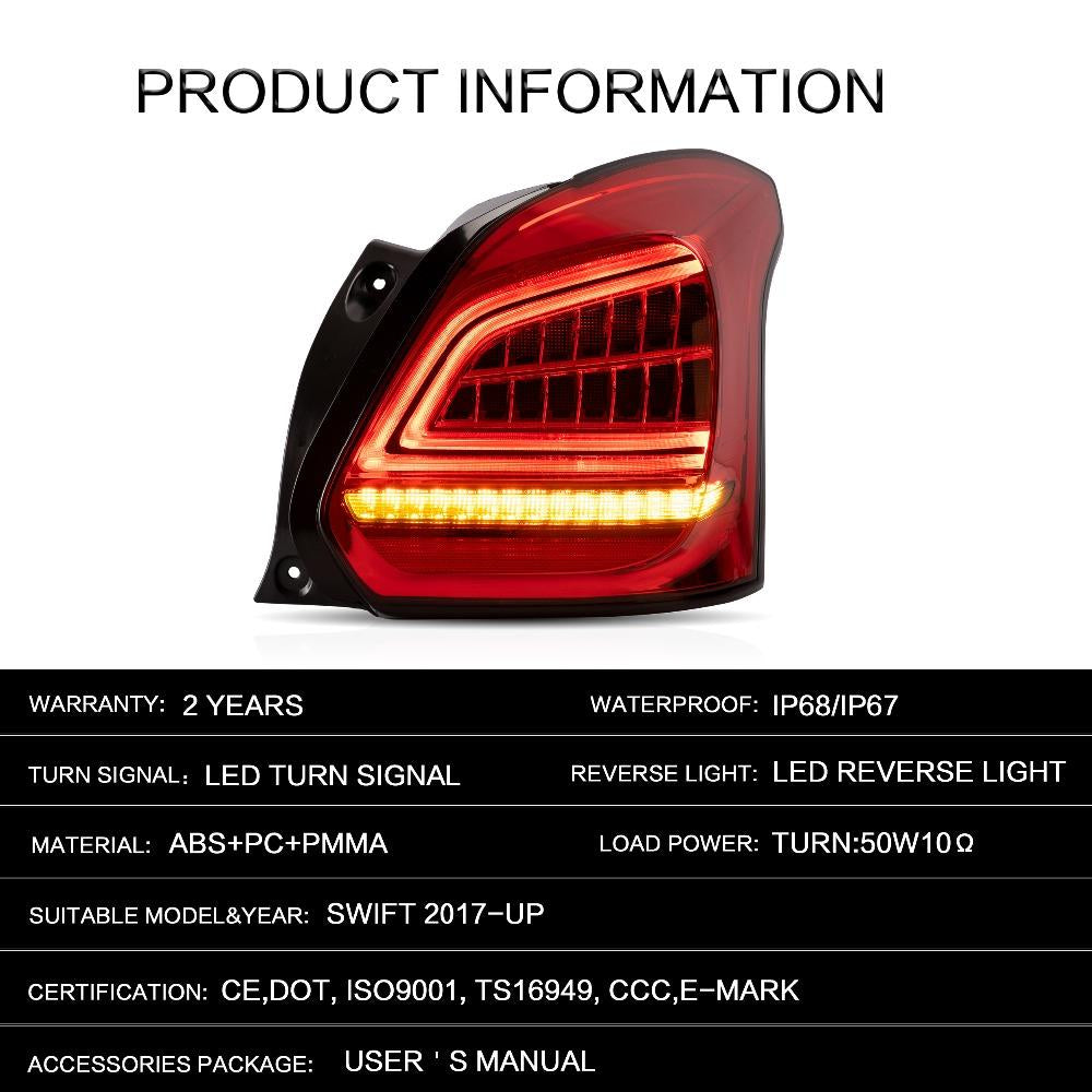 VLAND Tail Lights Assembly For Suzuki Swift Sport ZC33S 2017-2019 Taillight Tail Lamp Turn Signal Reverse Lights LED DRL Light