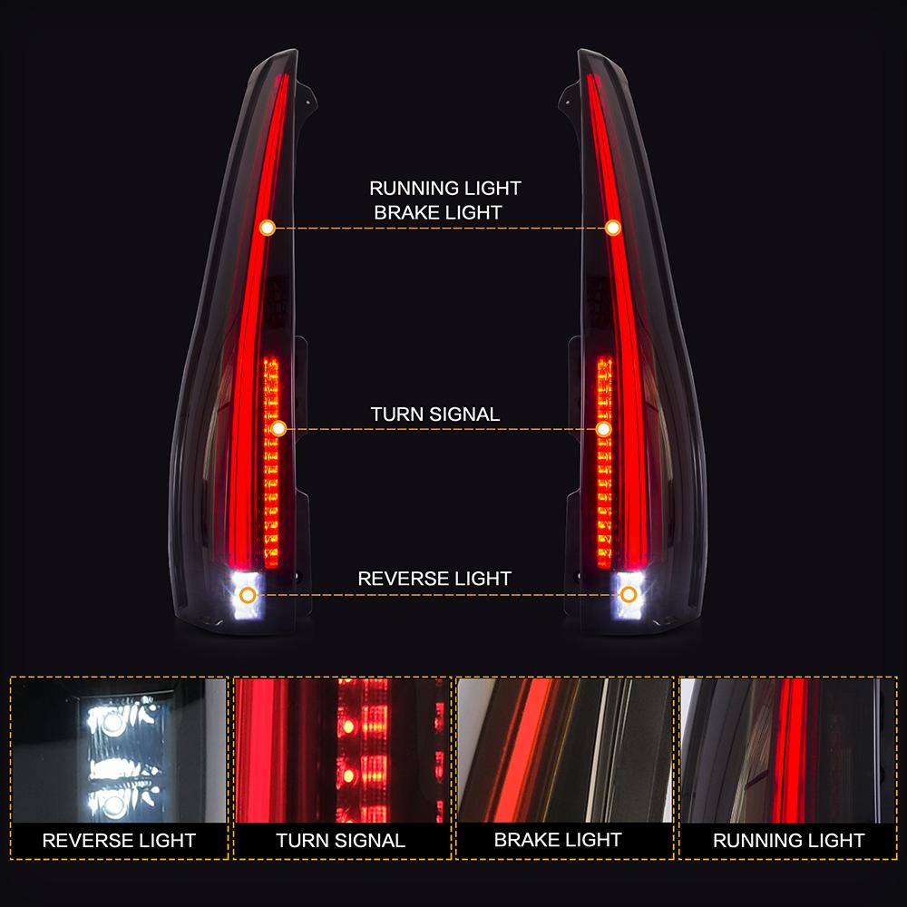 VLAND car accessories LED Tail lights Assembly for Cadillac Escalade ESV 2007-2014 LED Turn Signal Reverse Lights