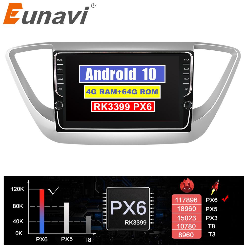 Eunavi 2din car radio stereo multimedia player for Hyundai verna 2017 Android 10 system 2 din headunit GPS TDA7851 4G 64GB