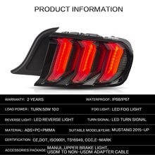 Laden Sie das Bild in den Galerie-Viewer, VLAND Tail lamp assembly for Ford Mustang 2015-2020 Tail light with Sequential Turn Signal Reverse Lights Plug and Play