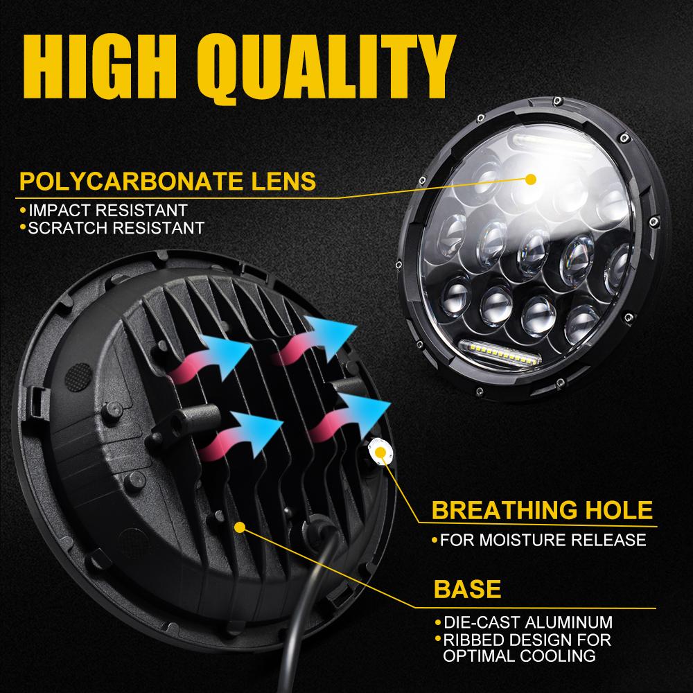 New 7 inch LED Round Headlights DRL Hi Lo Beam Headlamp 4X4 offroad Car Accessories Black(13 Light)