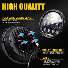 New 7 inch LED Round Headlights DRL Hi Lo Beam Headlamp 4X4 offroad Car Accessories Black(13 Light)