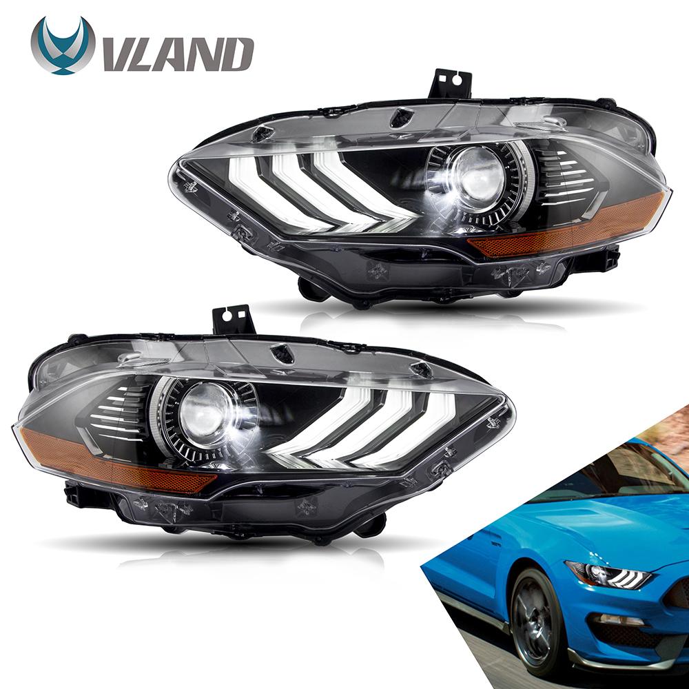 VLAND Full LED Headlights for Mustang 2018-UP Headlamp Assembly with DRL Sequential Turn Signal factory accessory car led lights