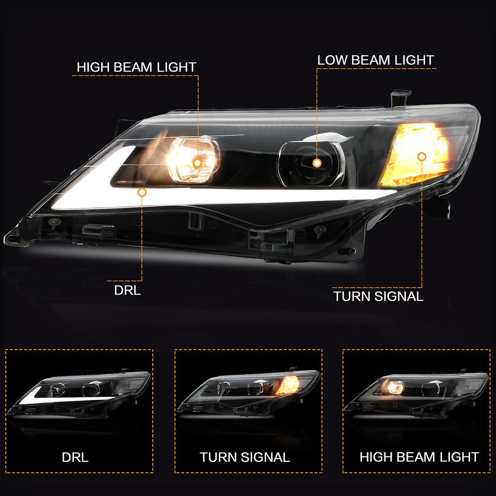 VLAND Headlamp Car Headlights Assembly for Toyota Camry 2012 2013 2014 Headlight with DRL moving turn signal Plug-and-play