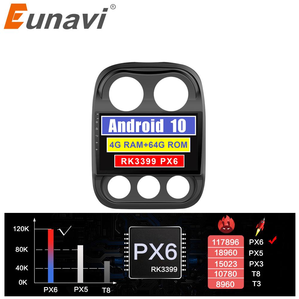 Eunavi Android 10 2 Din Radio samochodowe nawigacja gps Stereo dla JEEP Compass Patriot Radio 2007-2016 WIFI 4G + 64G RK3399 9 cal