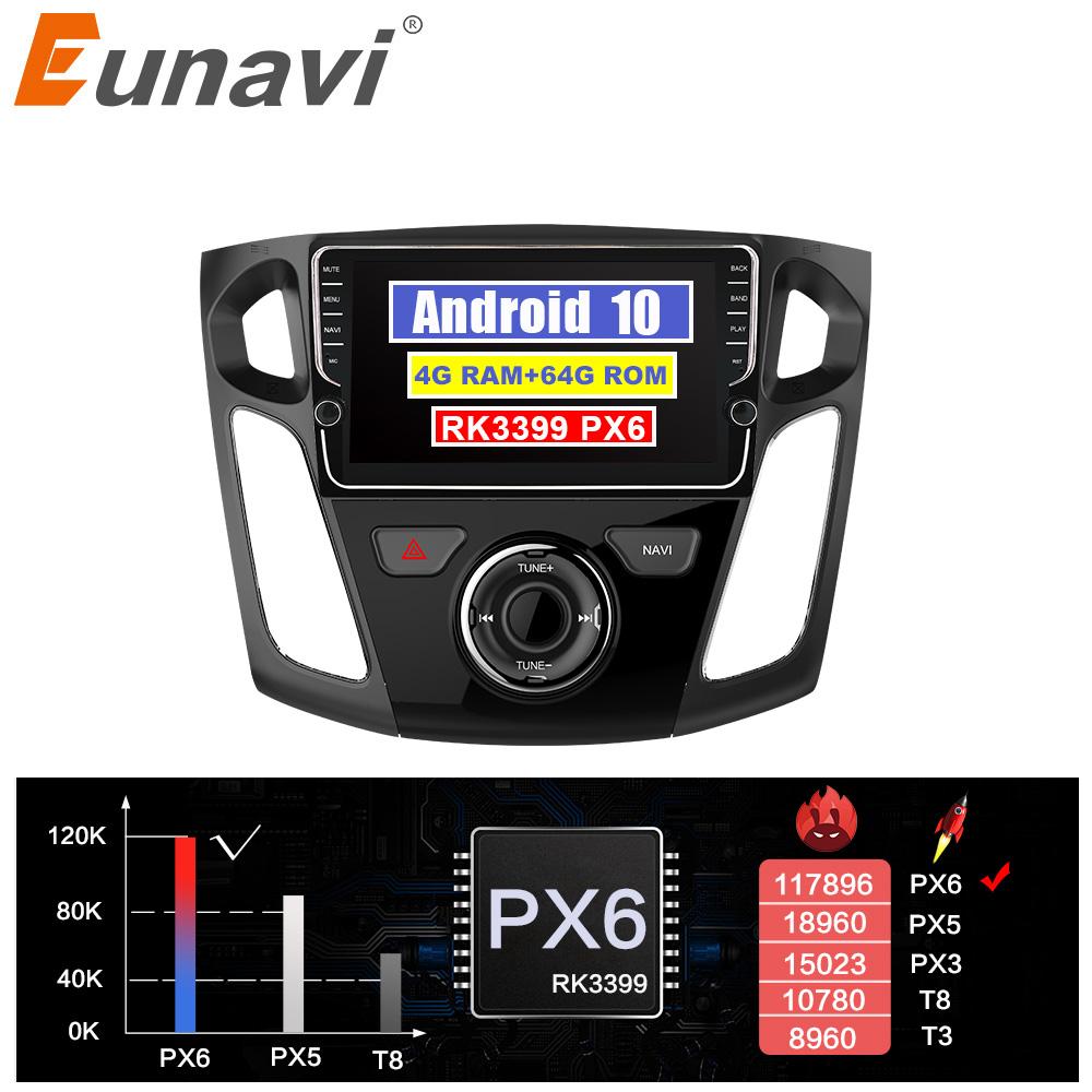 Eunavi 8 inch Android 10 2 Din Car Radio GPS Navigation Stereo For Ford Focus 2012-2015 WIFI 4G+64G RK3399 touch screen 1024*600