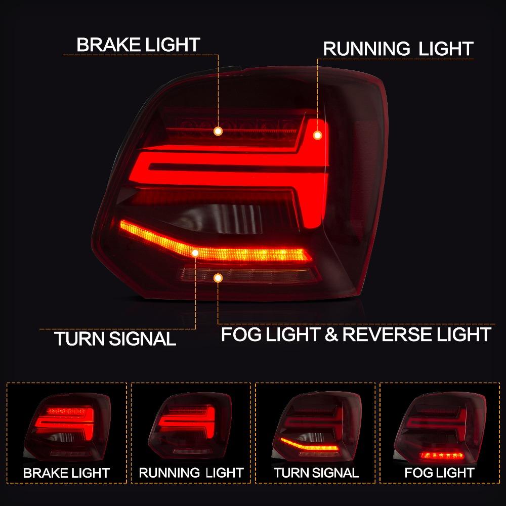 VLAND Tail lights Assembly for Volkswagen Polo 2011-2017 Taillight Tail Lamp with Turn Signal Reverse Lights LED DRL light