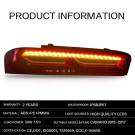 VLAND Tail Lights Assembly For Chevrolet Camaro 2016-2018 Taillight Tail Lamp With Turn Signal Reverse Lights LED DRL Light