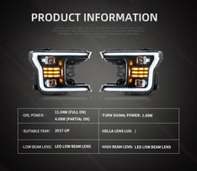 Załaduj zdjęcie do przeglądarki galerii, VLAND Headlamp Car Headlights Assembly for Ford F-150 2018 2019 Head light with moving turn signal Dual Beam Lens Plug-and-play