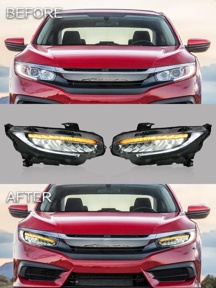 VLAND Headlamp Car Headlights Assembly for Honda Civic 2016-2019 Headlight LED DRL with moving turn signal Dual Beam Lens