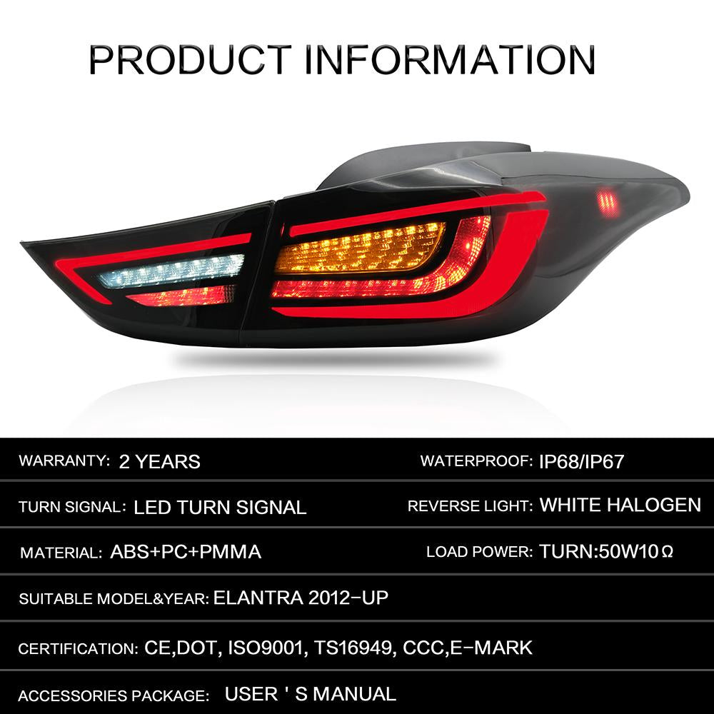 VLAND Car Accessories LED Tail Lights Assembly For 2011-2016 Hyundai Elantra 2013-2014 Elantra Coupe Tail Lamp Full LED DRL