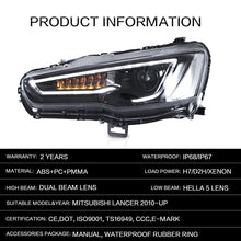 Załaduj zdjęcie do przeglądarki galerii, VLAND Headlamp Car Headlights Assembly For 2008-2018 Mitsubishi Lancer EVO X Head Light With Moving Turn Signal Dual Beam Lens