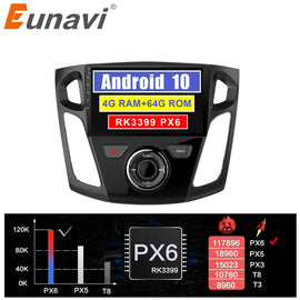 Eunavi 8 inch 2 Din Car Radio GPS Navigation Stereo For Ford Focus 2012-2015 WIFI 4G+64G RK3399 touch screen 1024*600 Android 10