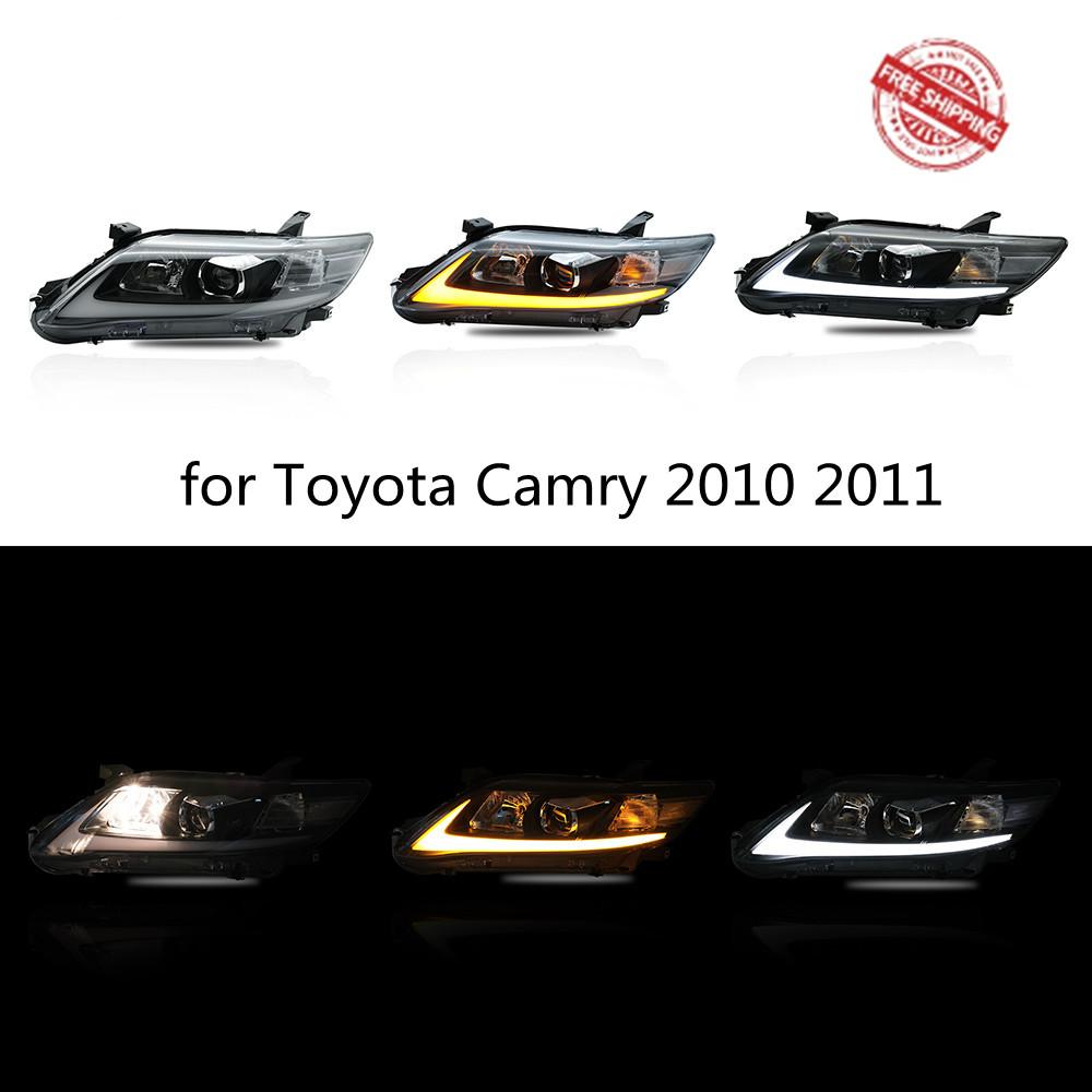 VLAND Headlamp Car Headlights Assembly for Toyota Camry 2010 2011 Headlight with moving turn signal Dual Beam Lens Plug-and-play