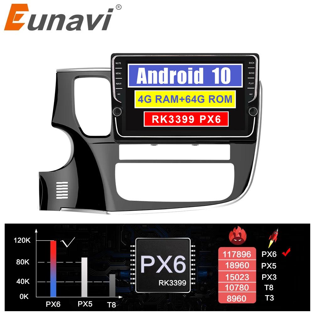 Eunavi 2 din car radio stereo multimedia Android 10 for Mitsubishi Outlander 2017 2Din headunit GPS TDA7851 audio navigation