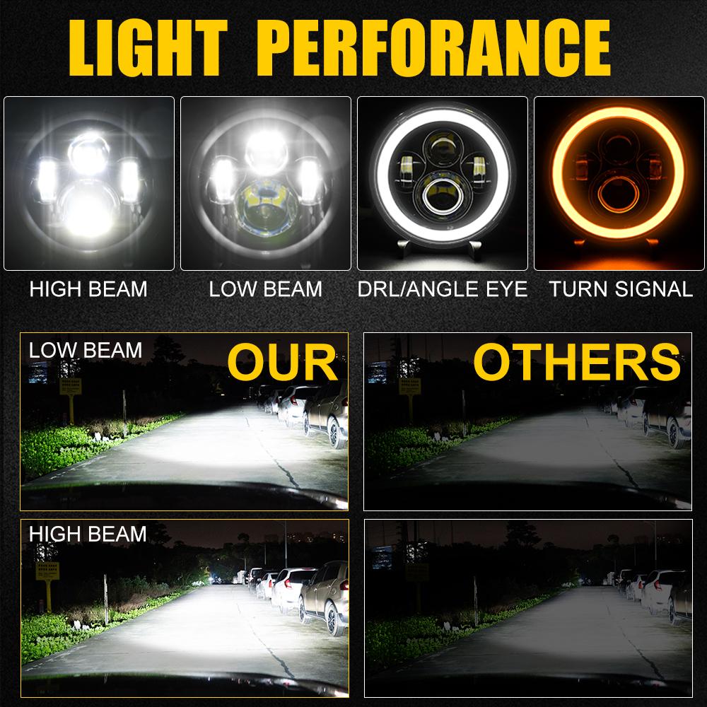 New 7 Inch Led Headlight H4 DRL Round 7'' Headlights With Yellow & White Angel Eye For Jeep Wrangler Lada Niva 4x4 200W