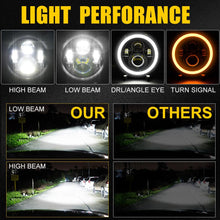 Load image into Gallery viewer, New 7 Inch Led Headlight H4 DRL Round 7&#39;&#39; Headlights With Yellow &amp; White Angel Eye For Jeep Wrangler Lada Niva 4x4 200W