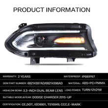 Cargar imagen en el visor de la galería, VLAND Car Headlamp Headlight Assembly Fit For Dodge Charger 2015-2019 Full LED Headlamp With DRL Sequential Turn Signal Light