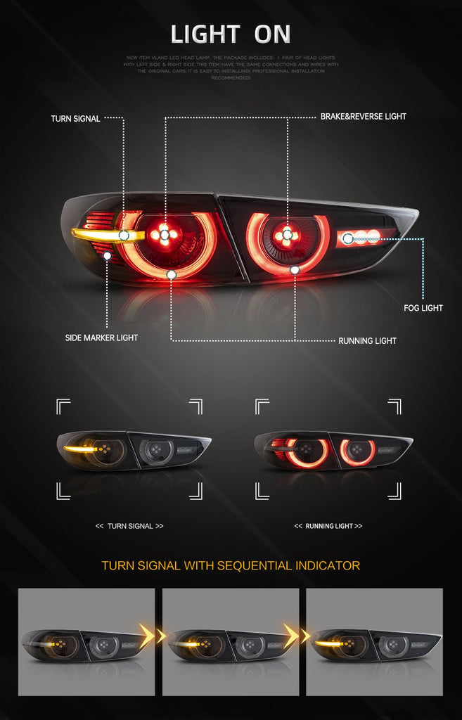 Montaż lampy samochodowej Vland dla Mazda 3 Axela pełne tylne światła led lampa tylna 2019 2020 2021 sekwencyjna tylna lampa dym 3 Sedan