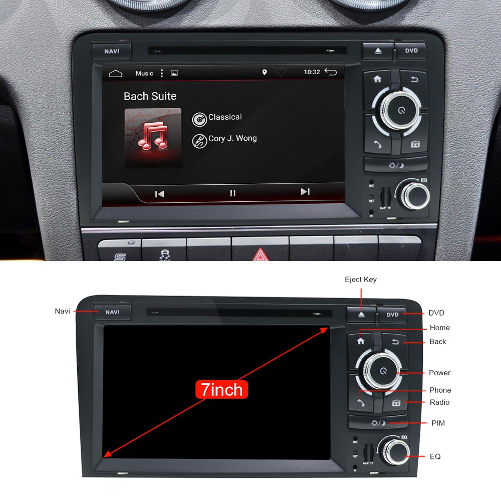 Eunavi Android 10 4G 64G 2 DIN CAR DVD GPS For Audi A3 8P 2003-2012 S3 2006-2012 RS3 Sportback 2011 multimedia player 8 Cores