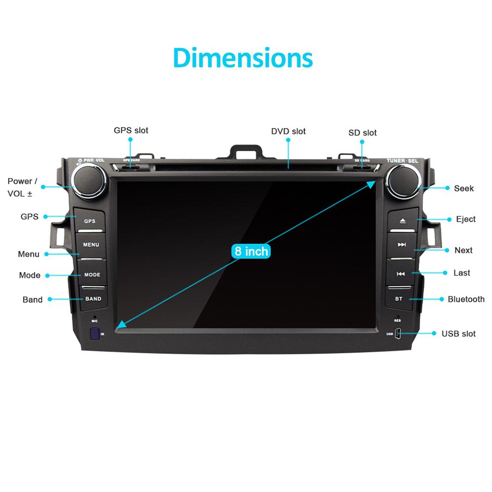 Eunavi 2 din car dvd radio player for Toyota Corolla 2007 2008 2009 2010 2011 2din gps navigation 8 inch stereo car pc headunit