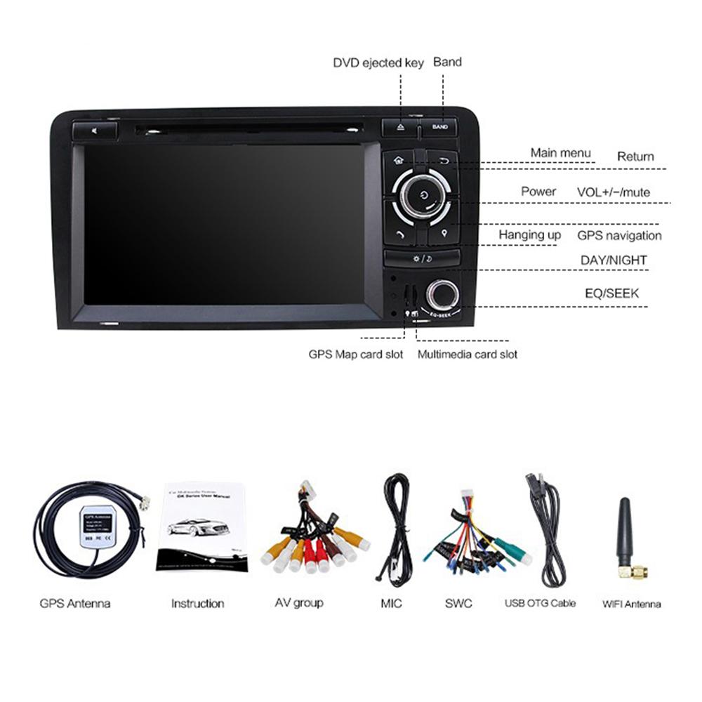 Eunavi 2 din Android 9 Car Multimedia dvd Player Autoradio Stereo For Audi A3 S3 Car Radio stereo 4G 64GB 1024*600 head unit DSP