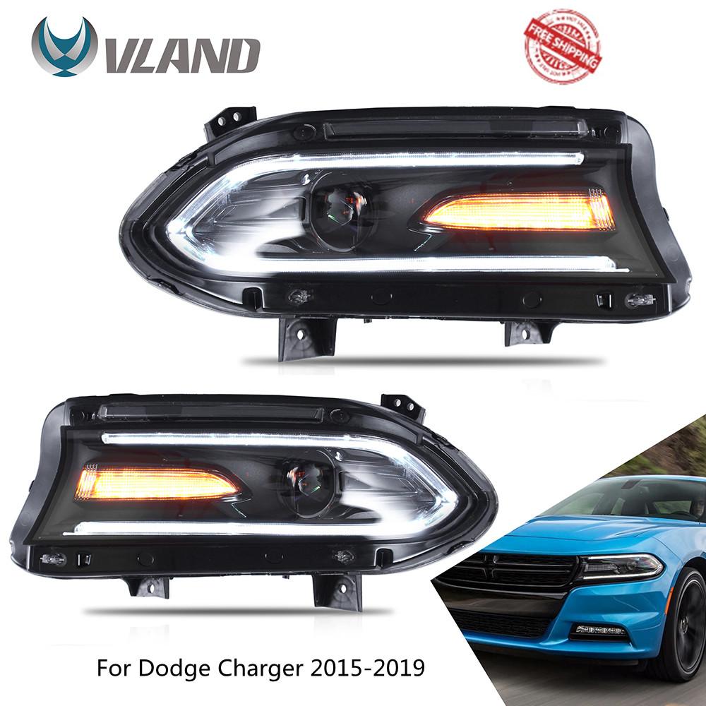 VLAND Car Headlamp Headlight Assembly Fit For Dodge Charger 2015-2019 Full LED Headlamp With DRL Sequential Turn Signal Light