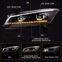 Charger l&#39;image dans la galerie, VLAND Headlamp Car Headlights Assembly for Honda Accord 2008-2012 Headlight LED DRL with moving turn signal Dual Beam Lens