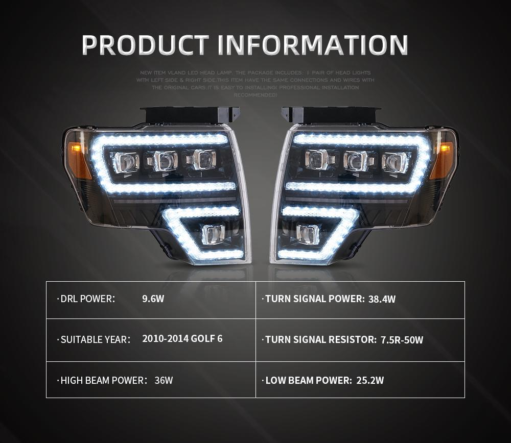 Zespół lampy samochodowej Vland dla Ford F-150 2009-2014 reflektory z animacją uruchamiania DRL Raptor lampa przednia pełna projektor led